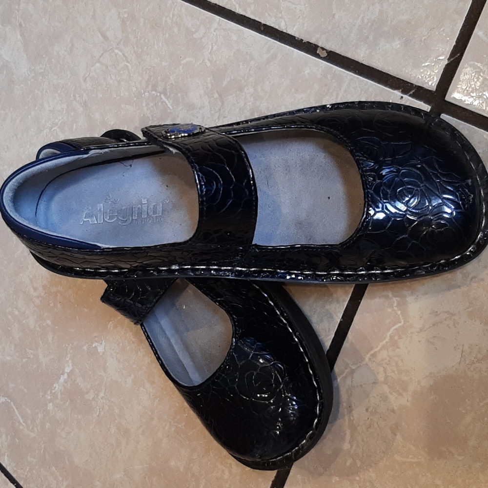 Alegria PG Lite Mary Janes Navy Blue Flowers